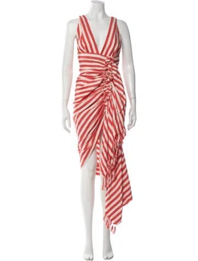 Pre-owned Just Bee Queen Striped Midi Length Dress In Red