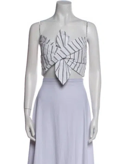 Pre-owned Just Bee Queen Striped Strapless Crop Top In White