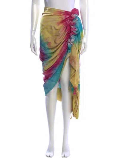 Pre-owned Just Bee Queen Tie-dye Print Midi Length Skirt In Yellow