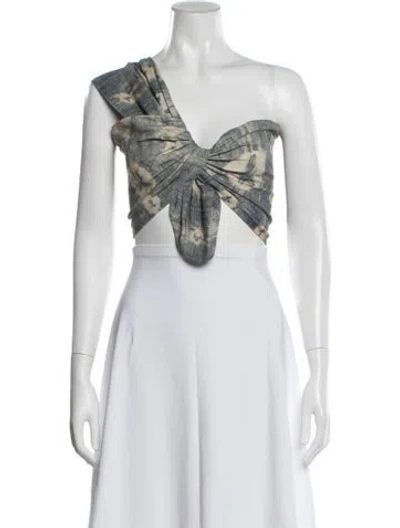 Pre-owned Just Bee Queen Tie-dye Print One-shoulder Crop Top In White