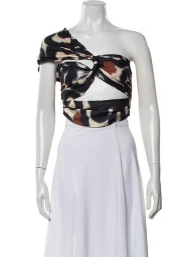 Pre-owned Just Bee Queen Tie-dye Print One-shoulder Crop Top In White