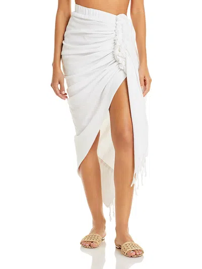 Just Bee Queen Tulum Womens Fringe Cotton Wrap Skirt In White