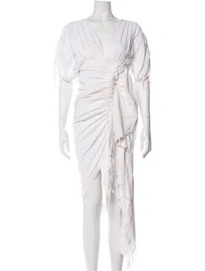 Pre-owned Just Bee Queen V-neck Long Dress In White