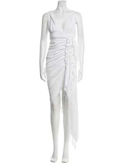 Pre-owned Just Bee Queen V-neck Long Dress In White