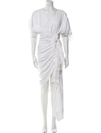 Pre-owned Just Bee Queen V-neck Long Dress In White