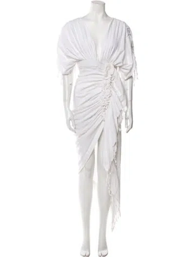 Pre-owned Just Bee Queen V-neck Long Dress In White
