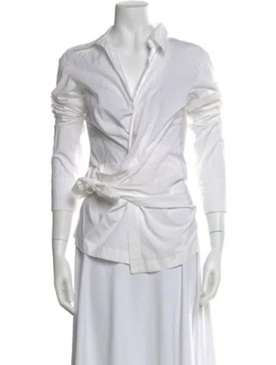 Pre-owned Just Bee Queen V-neck Long Sleeve Button-up Top In White
