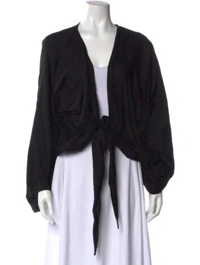 Pre-owned Just Bee Queen V-neck Long Sleeve Crop Top In Black
