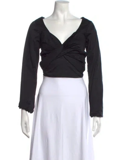 Pre-owned Just Bee Queen V-neck Long Sleeve Crop Top In Black