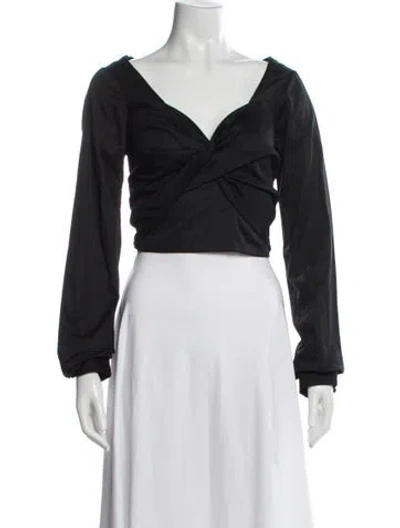Pre-owned Just Bee Queen V-neck Long Sleeve Crop Top W/ Tags In Black