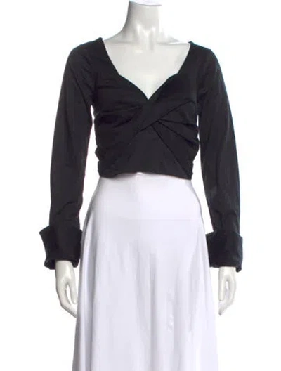 Pre-owned Just Bee Queen V-neck Long Sleeve Crop Top W/ Tags In Black