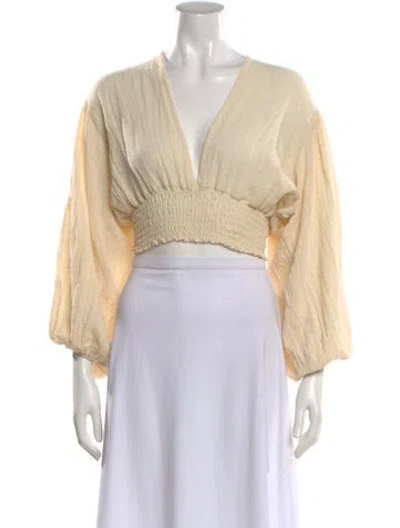 Pre-owned Just Bee Queen V-neck Long Sleeve Crop Top W/ Tags In Neutrals