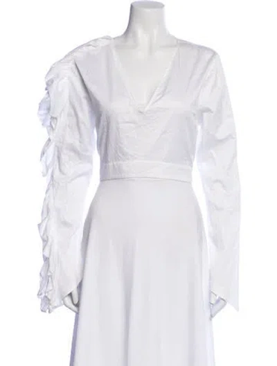 Pre-owned Just Bee Queen V-neck Long Sleeve Crop Top In White