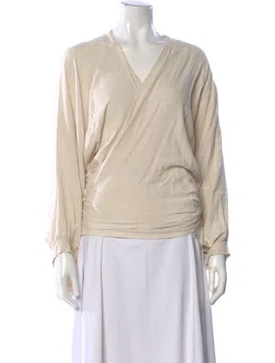 Pre-owned Just Bee Queen V-neck Long Sleeve Top In Neutrals