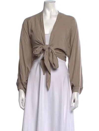 Pre-owned Just Bee Queen V-neck Long Sleeve Top In Neutrals
