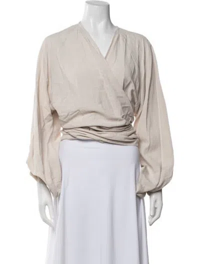 Pre-owned Just Bee Queen V-neck Long Sleeve Top In Neutrals