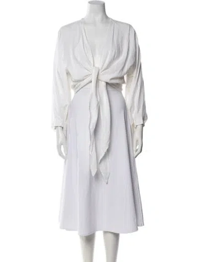 Pre-owned Just Bee Queen V-neck Long Sleeve Top In White
