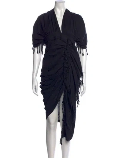 Pre-owned Just Bee Queen V-neck Midi Length Dress In Black