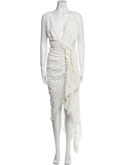 Pre-owned Just Bee Queen V-neck Midi Length Dress In Neutral