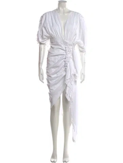 Pre-owned Just Bee Queen V-neck Midi Length Dress In White