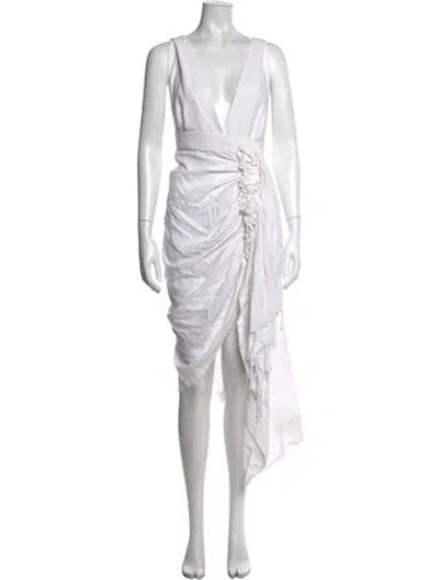 Pre-owned Just Bee Queen V-neck Midi Length Dress In White