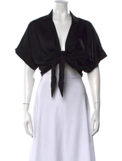 Pre-owned Just Bee Queen V-neck Short Sleeve Crop Top In Black
