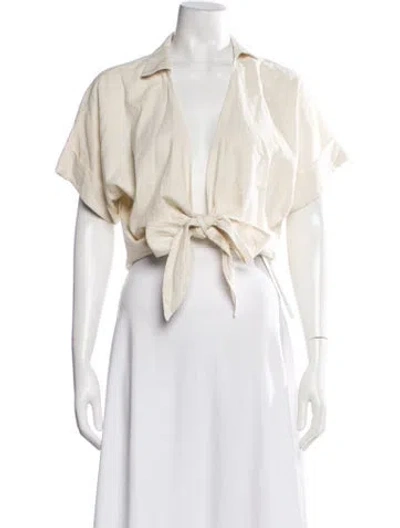 Pre-owned Just Bee Queen V-neck Short Sleeve Crop Top In Neutrals