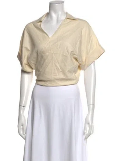 Pre-owned Just Bee Queen V-neck Short Sleeve Top In Neutrals