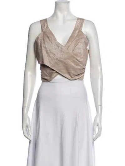 Pre-owned Just Bee Queen V-neck Sleeveless Crop Top In Neutrals