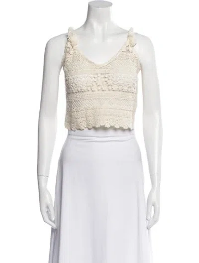 Pre-owned Just Bee Queen V-neck Sleeveless Crop Top In White