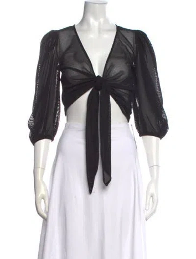 Pre-owned Just Bee Queen V-neck Three-quarter Sleeve Crop Top In Black