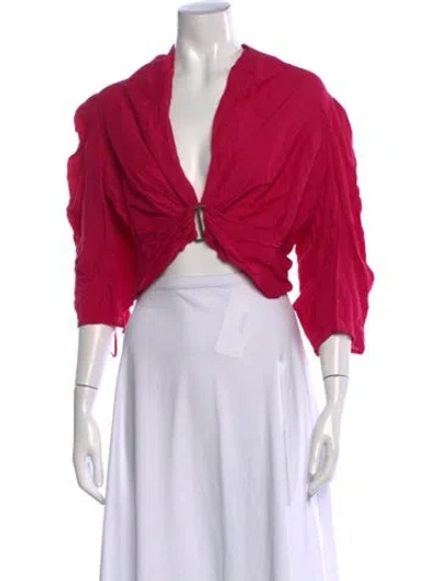 Pre-owned Just Bee Queen V-neck Three-quarter Sleeve Crop Top W/ Tags In Pink