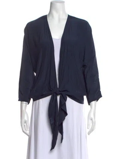 Pre-owned Just Bee Queen V-neck Three-quarter Sleeve Top In Blue