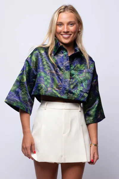 Just Bellina Elisa Garden Top In Plum In Blue