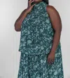 Just Bellina Floral Burst Top - Plus In Metallic Black Green In Multi