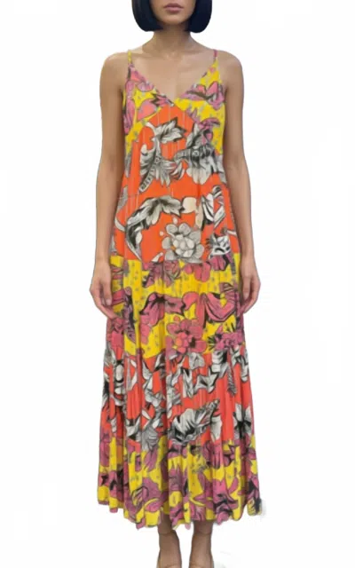 Just Bellina Flowy V Neck Maxi Dress In Yellow