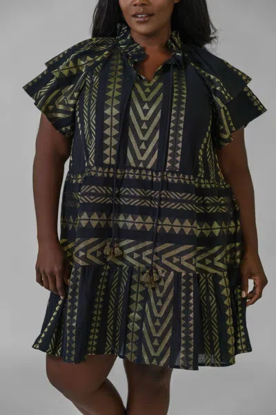 Just Bellina Folklore Dress - Plus In Black In Green
