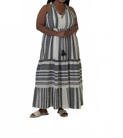Just Bellina Grecian V-neck Maxi Dress - Plus In Black And Cream