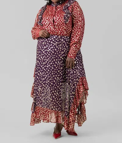 Just Bellina Maxi Leopard Skirt In Red Purple In Multi