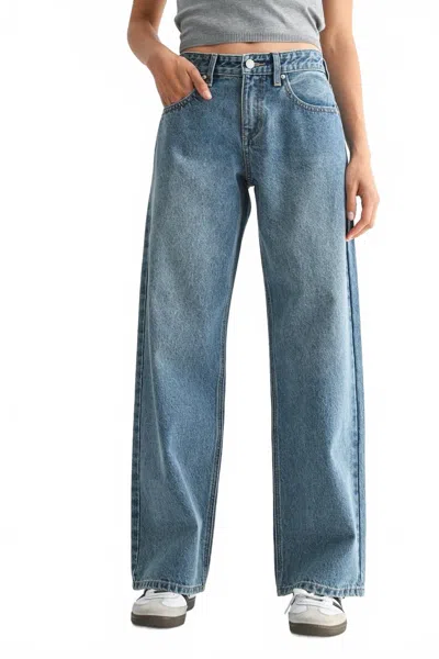 Just Black Denim Baggy Wide Leg Jeans In Medium Denim In Blue