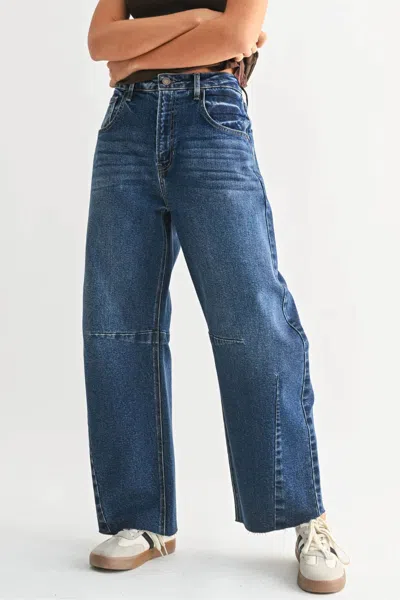 Just Black Denim Billie Barrel Leg Jeans In Dark Denim In Blue