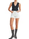 Just Black Denim Paris Button Front High Waist Denim Shorts In White In White