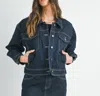 Just Black Denim Button Down Drop Shoulder Denim Jacket In Dark Blue In Blue
