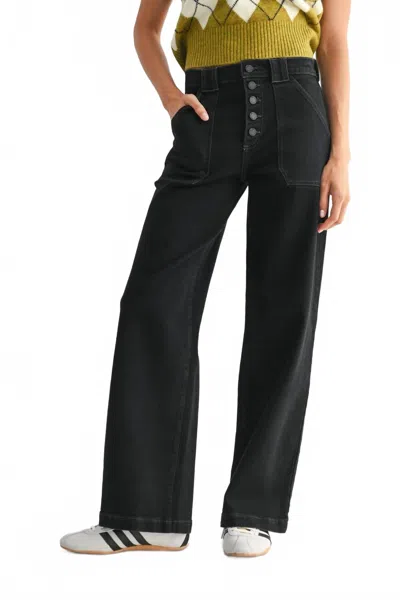 Just Black Denim Button Down Slim Wide Leg Jean In Black