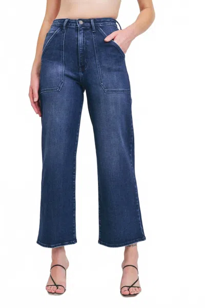 Just Black Denim Cargo Pocket Wide Leg Jean In Medium Wash In Blue