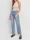 Just Black Denim Cargo Straight Leg Jeans In Light Denim In Blue