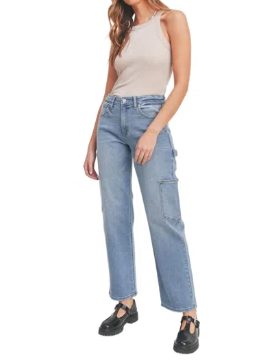 Just Black Denim Cargo Straight Leg Jeans In Light Denim In Multi