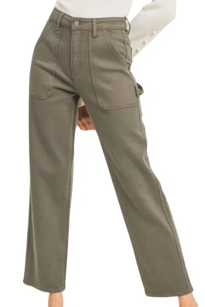 Just Black Denim Carpenter Straight Leg Jeans In Olive In Green