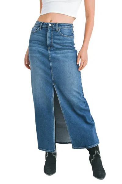 Just Black Denim Classic Midi Skirt In Medium Denim In Blue