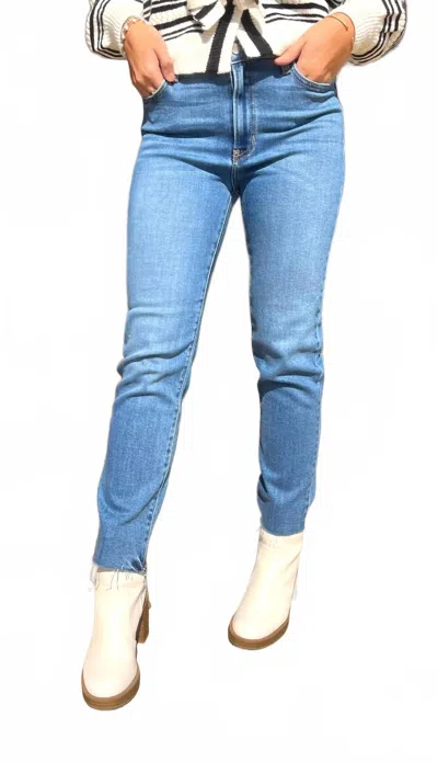 Just Black Denim Classic Straight Mid Rise Jeans In Blue In Animal Print